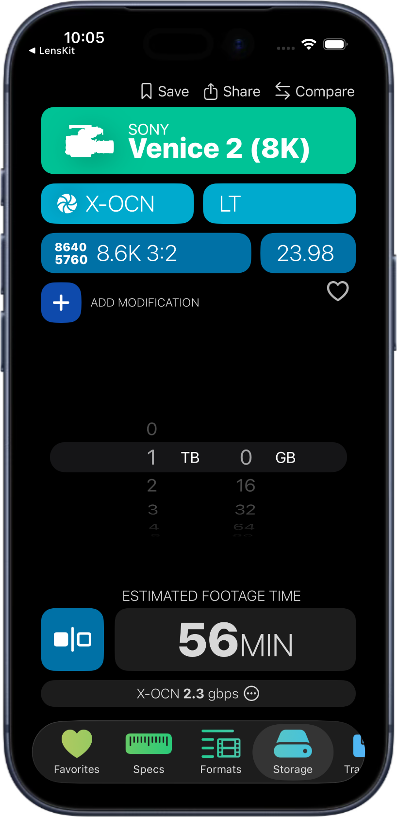 Storage calculator in CameraKit